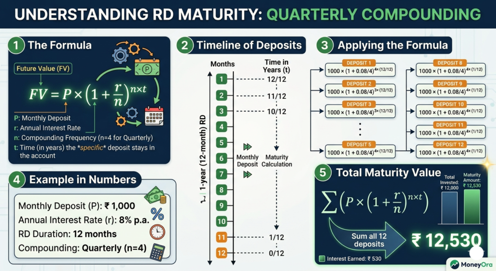 RD Calculator maturity formula with quarterly compounding explained with example
