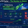 FII and DII money flow infographic showing foreign institutional investor buying in Indian stock market with rupee recovery and sector-wise investment trends