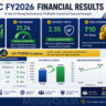 LIC FY2026 financial results infographic showing PAT ₹57419 crore, VNB margin 21.2 percent, solvency ratio 2.35 and ₹10 dividend per share