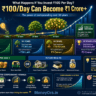 100 per day investment in India showing how Rs 100 daily grows through compounding into crore level wealth over 30 years