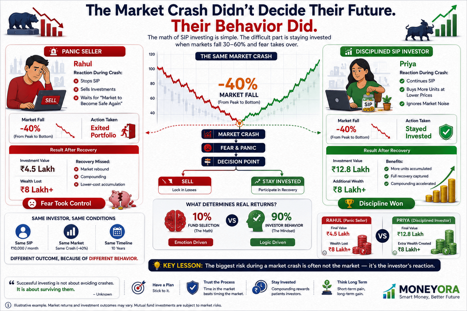 The math of SIP vs FD is well understood. What determines most people's actual results is whether they can emotionally tolerate the dip long enough to see the math play out.