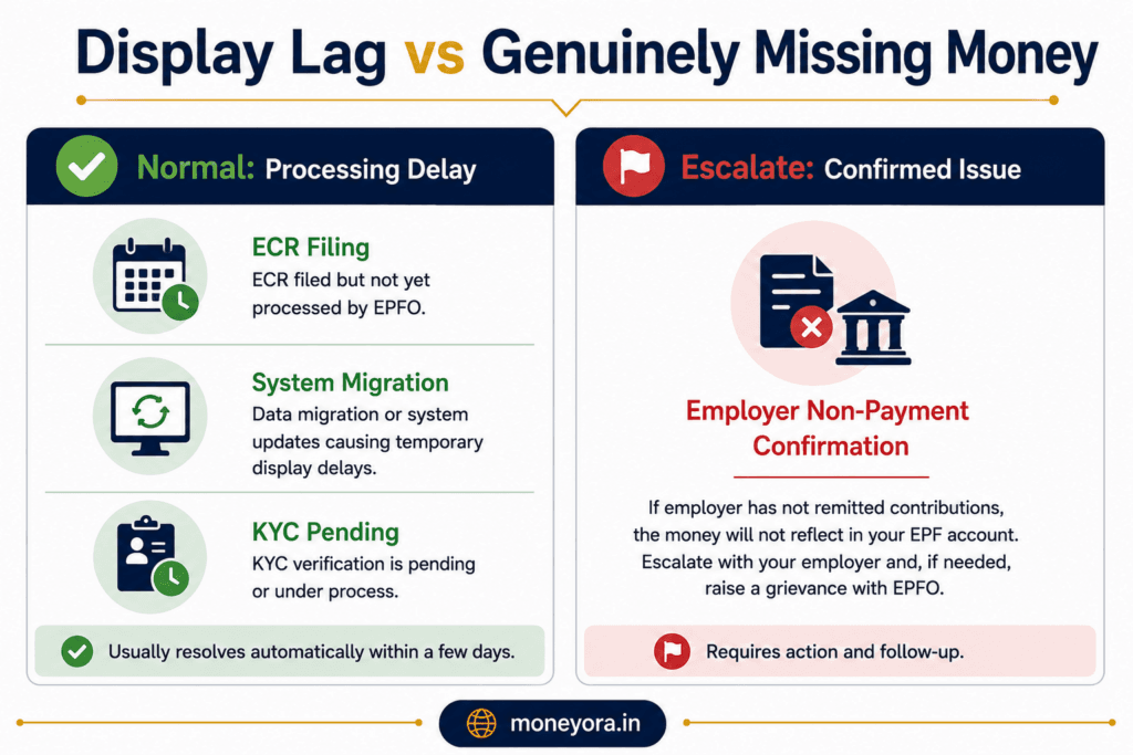 EPF passbook not showing contribution display lag vs money missing explained