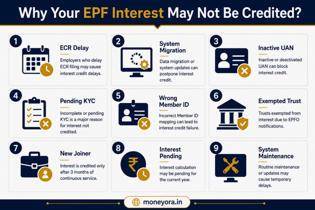 EPF passbook not showing latest contribution 9 reasons infographic 2026