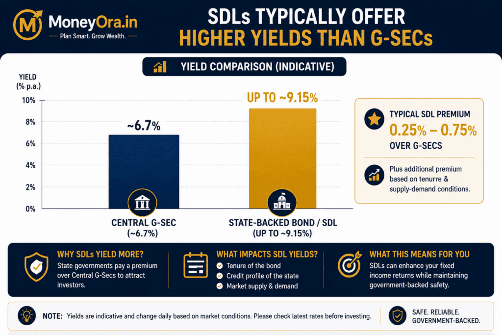 State Backed Bonds 2026 yield chart 9.15 percent SDL vs G-Sec comparison