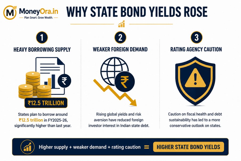 why State Backed Bonds 2026 yields rose heavy supply chart India