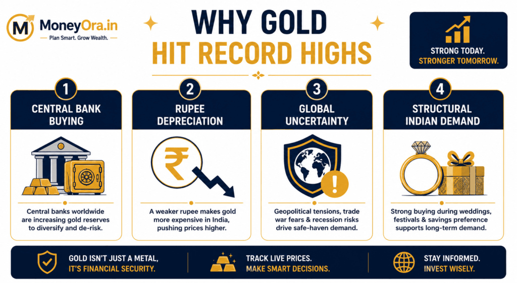 why Gold Price Today India hit record high 2026 drivers infographic
