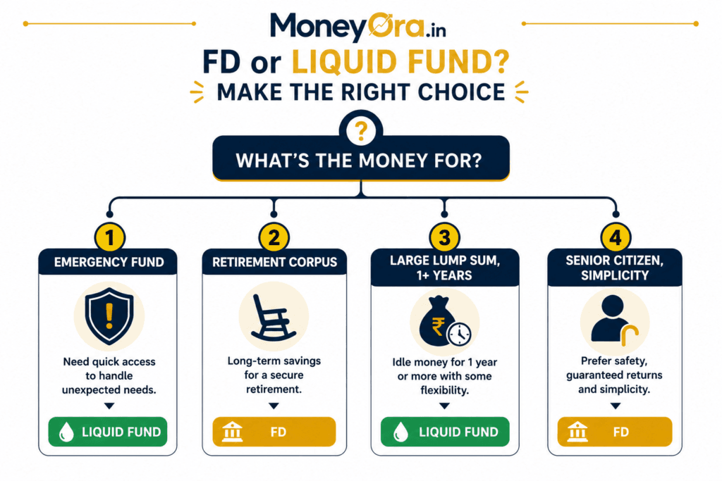 FD or liquid fund decision chart emergency fund retirement short term goals India