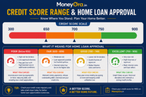 CIBIL score for home loan approval chart showing 750 700 650 score bands India
