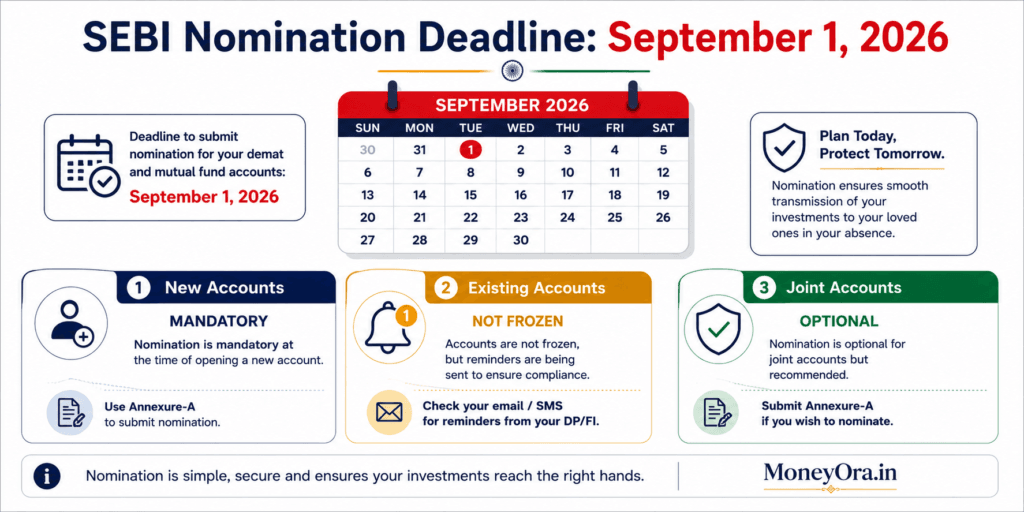 SEBI mutual fund nomination deadline September 1 2026 - key changes infographic for Indian investors