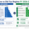 New vs old tax regime FY 2026-27 comparison chart showing tax slabs and savings for Indian salaried employees