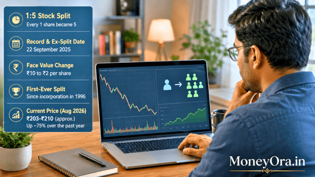 Indian investor reviewing Adani Power stock split details on a trading app